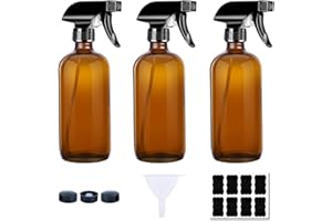 PRETTYCARE Amber Glass Spray Bottles, 3 Pack 8 Oz Amber Spray Bottles, Refillable Empty Spray Bottles with Adjustable Nozzle, for Essential Oils, Cleaning Solutions, Aromatherapy, Facial Hydration, Hair Mister