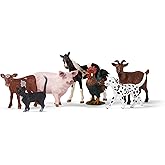 Schleich Farm World 7-Piece Farm Animal Gift Set Including Dalmatian, Cat, Pig, Goat, Rooster, Texas Longhorn Calf and Pinto 