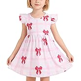 Heippwy Toddler Girl Casual Dress Bow Print Ruffle Bottom Casual Dress Summer Clothes 2-8Y