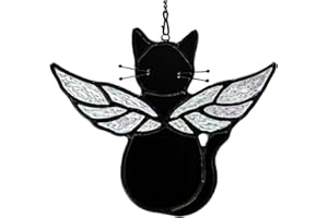 HAOSUM Black Angel Cat Memorial Gifts for Cat Lover,Stained Glass Window Hanging,Angel Wing Black Cats Suncatcher Decor,Cats Death Sympathy Gifts for Women,Daughter,Mothers Day,Christmas