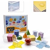 Geometric Solids 3D Shapes &amp; 2D Folding Nets (1.96") 12+12 -Clear Math Manipulatives for Classroom &amp; Homeschool -Thickened Durable Shapes with Smooth Edges,Teacher Supplies for Geometry, Volume &amp; Nets