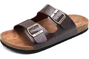 ONCAI Mens Sandals,Beach Slides Cork Footbed Slippers with Adjustable Buckle Straps Size 7-13