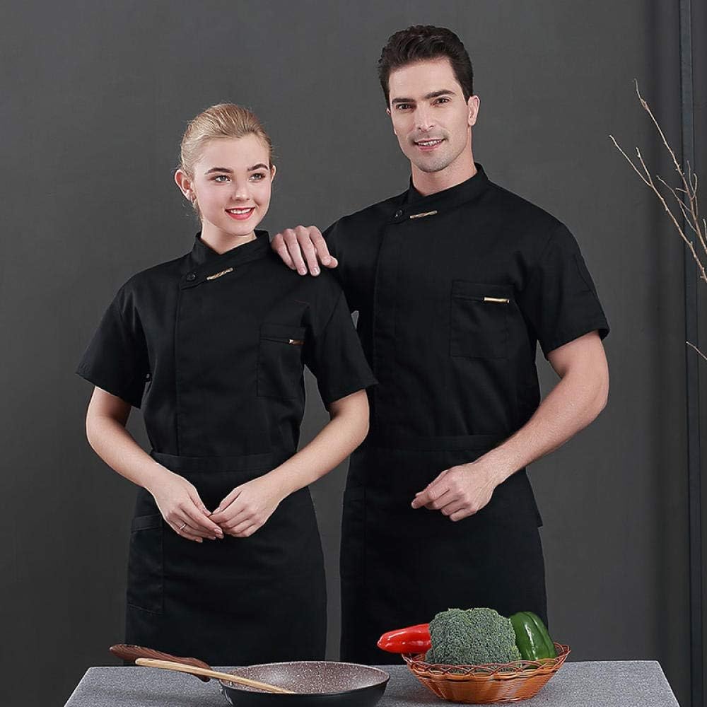 HI SBM Chefs Jacket Short Sleeve,Chef Workwear Short Sleeve, Summer Breathable Western Restaurant Clothing-black_XXL,Kitchen Working Uniform Top