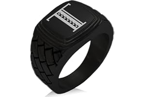 Tioneer Stainless Steel Letter T Alphabet Initial Metro Retro Monogram Geometric Pattern Step-Down Biker Style Polished Ring
