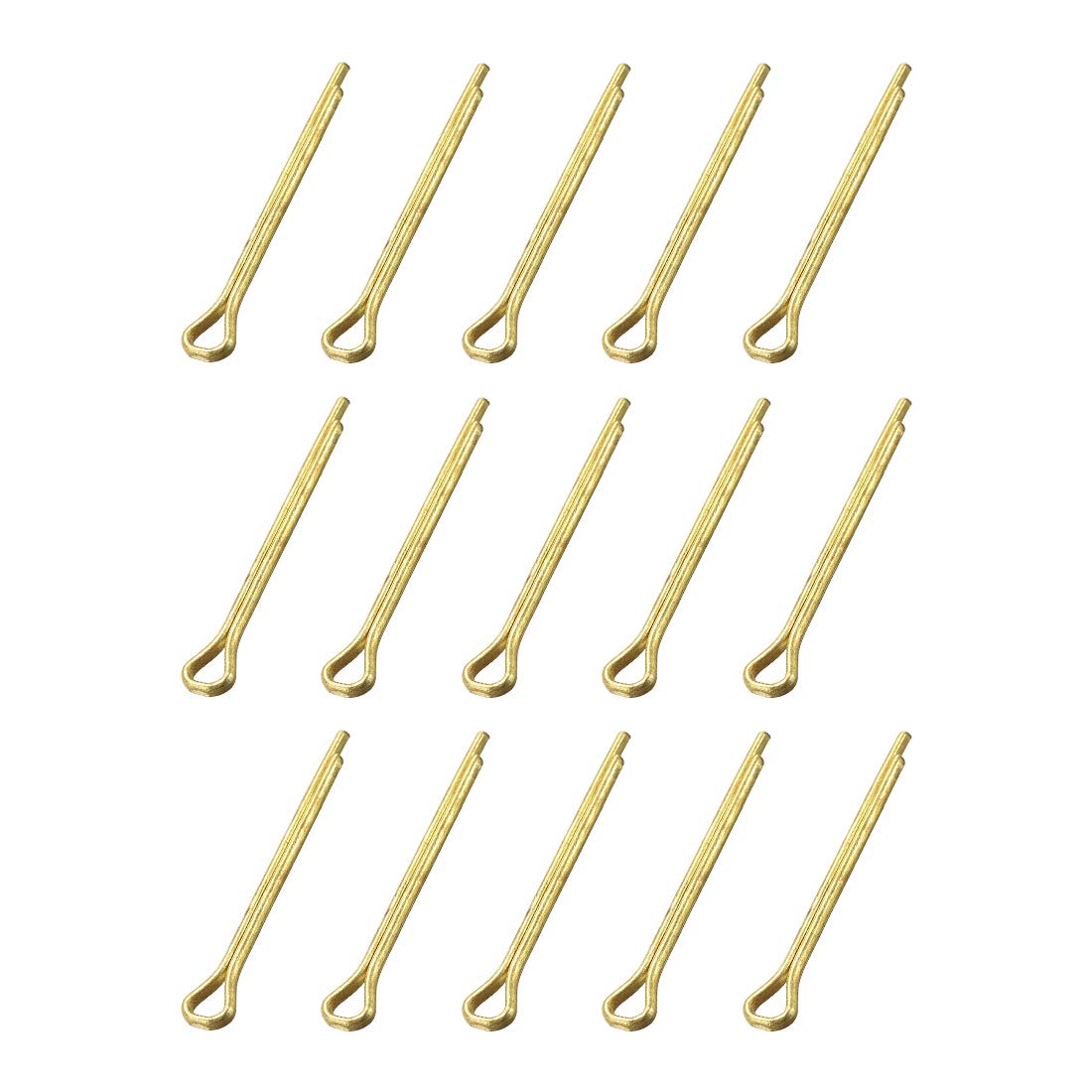 sourcing map Split Cotter Pin - 2mm x 20mm (5/64 inch x 25/32 inch) Solid Brass 2-Prongs Gold Tone Fastener Clip Key 15Pcs