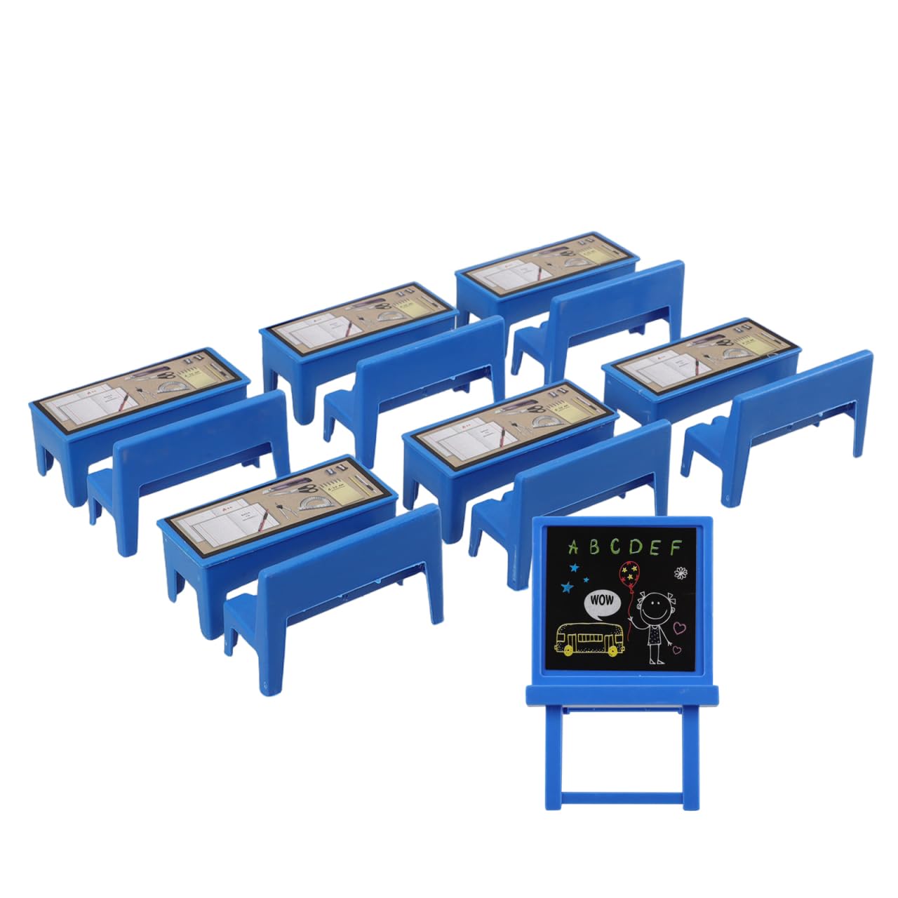 Photo 1 of BESPORTBLE 13Pcs Mini Classroom Furniture Set for Dollhouse Desk Chair Blackboard Accessories, Plastic Doll House Toys for Creative Play and Learning, Miniature School Supplies for Kids