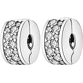 Doyafer 925 Sterling Silver Round 5A Zircon Charms Clips Set Fit Women Bracelets 2 Per Pack