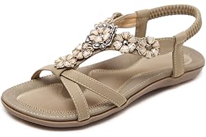 SHIBEVER Flat Sandals for Women Dressy: Summer Comfortable Ankle Strap Womens Sandal