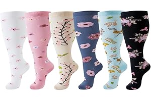 6 Pairs Plus Size Compression Socks Wide Calf for Women Men 20-30MMHG Wide Calf Extra Large Knee High Stockings Support Socks