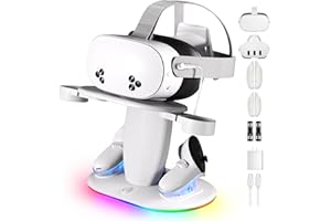JMI MAGIC Charging Dock Compatible with Meta Quest 3/3S/2, Magnetic VR Stand with Fast Charging, RGB Lighting, 2 Rechargeable Batteries, Type-C, Accessories for Oculus Quest Headset and Controllers