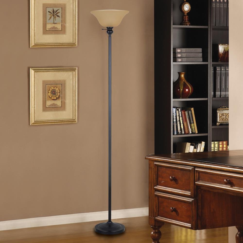 Bronze Torchiere Floor Lamp With Frosted Vintage Shade Hampton Bay