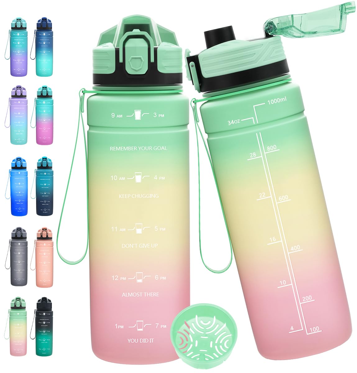 Expansea Water Bottle, 1L/500ML/700ML/1500ML Motivational Water Bottle with Time Marker & Scales-BPA Free Tritan-No Straw Sports Water Bottle for Teenager, Adult, Sports, Gym, School, Fitness — image 1