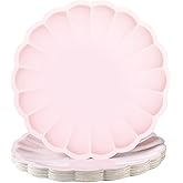 Newtay 30 Pcs Large Scalloped Paper Plates 9.5 Inch Shell Edge Disposable Dinner Plates for Birthday Wedding Baby Shower Party Decorations(Light Pink)