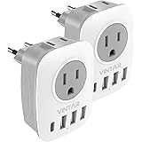 [2-Pack] European Travel Plug Adapter, VINTAR International Power Adaptor with 1 USB C, 2 American Outlets and 3 USB Ports, 6