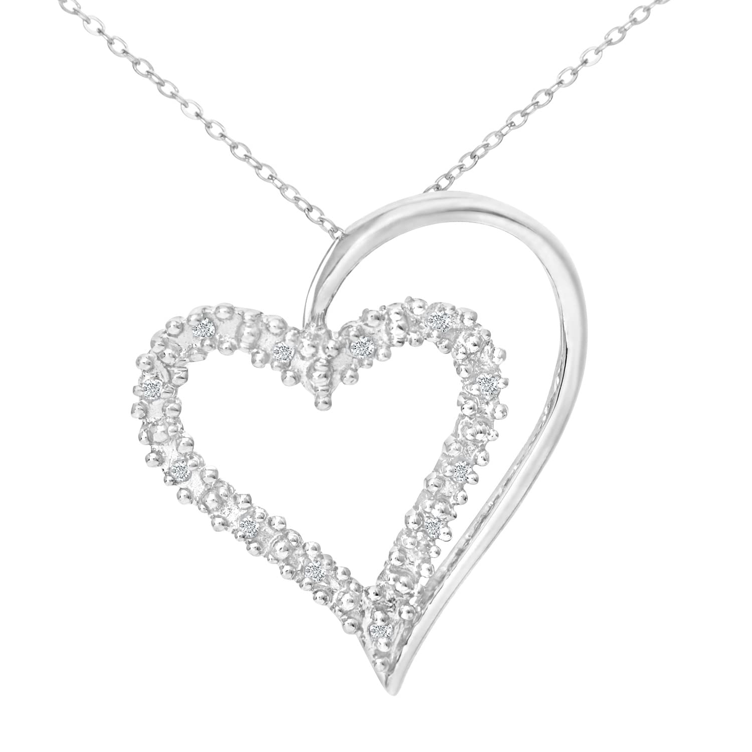 Elegano 9ct White Gold Necklace – Diamond Heart Prong Set Abstract Pendant Women’s Necklace