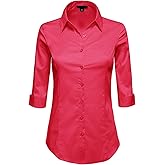 MAYSIX APPAREL 3/4 Sleeve Stretchy Button Down Collar Office Formal Casual Shirt Blouse for Women Fit (XS-6XL)