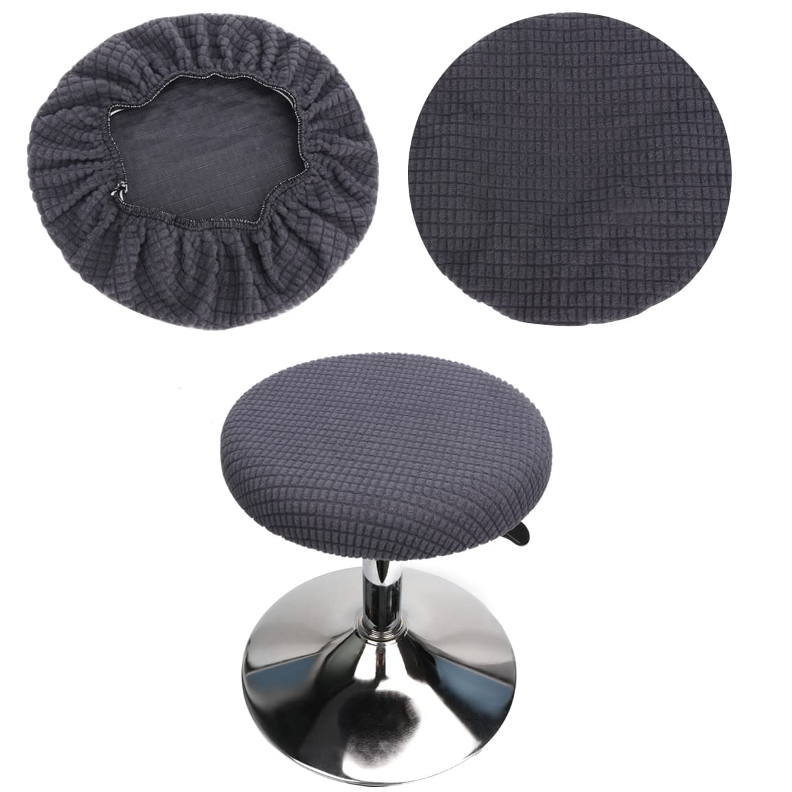 HuaLiSiJi Round Stool Cover 30-40cm/12-16 Bar Stool Covers With Jacquard Pattern, Luxurious Fabric Stretchable Wrinkle Resistant Washable Dustproof (1 Pcs Grey)