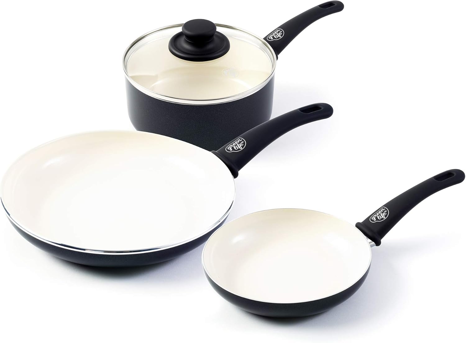 GreenLife Soft Grip 16pc Ceramic NonStick Cookware Set, Bla