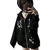 Dynict Womens Y2K Zip Up Cute Graphic Hoodies Cat Ears Casual Cartoon Harajuku Kawaii Clothes Oversize Streetwear Jacket
