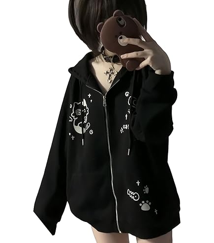 Aobiono Women Men Y2K Zip Up Hoodie Oversized Jacket Gothic Spider