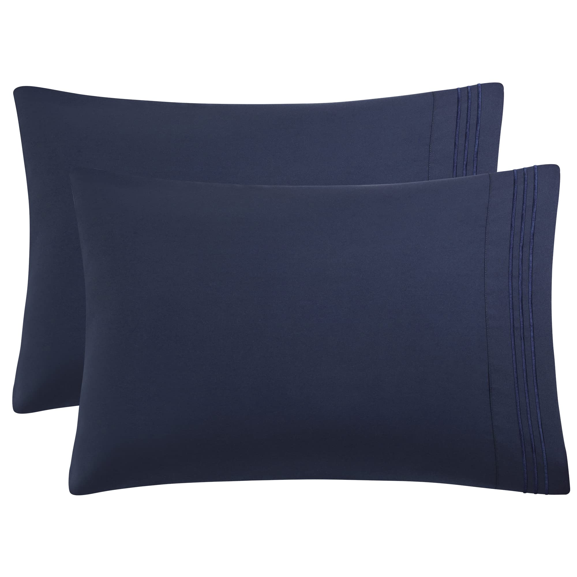 PiccoCasa Brushed Microfiber Pillowcases 2 Pack Soft and Breathable Pillow Cases with Embroidery, Bedding Pillow Cases Covers with Envelop Closure Navy 50 x 65cm
