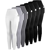 ATHVOTAR Leggings with Pockets for Women, 7 Packs High Waisted Workout Tummy Control Yoga Pants