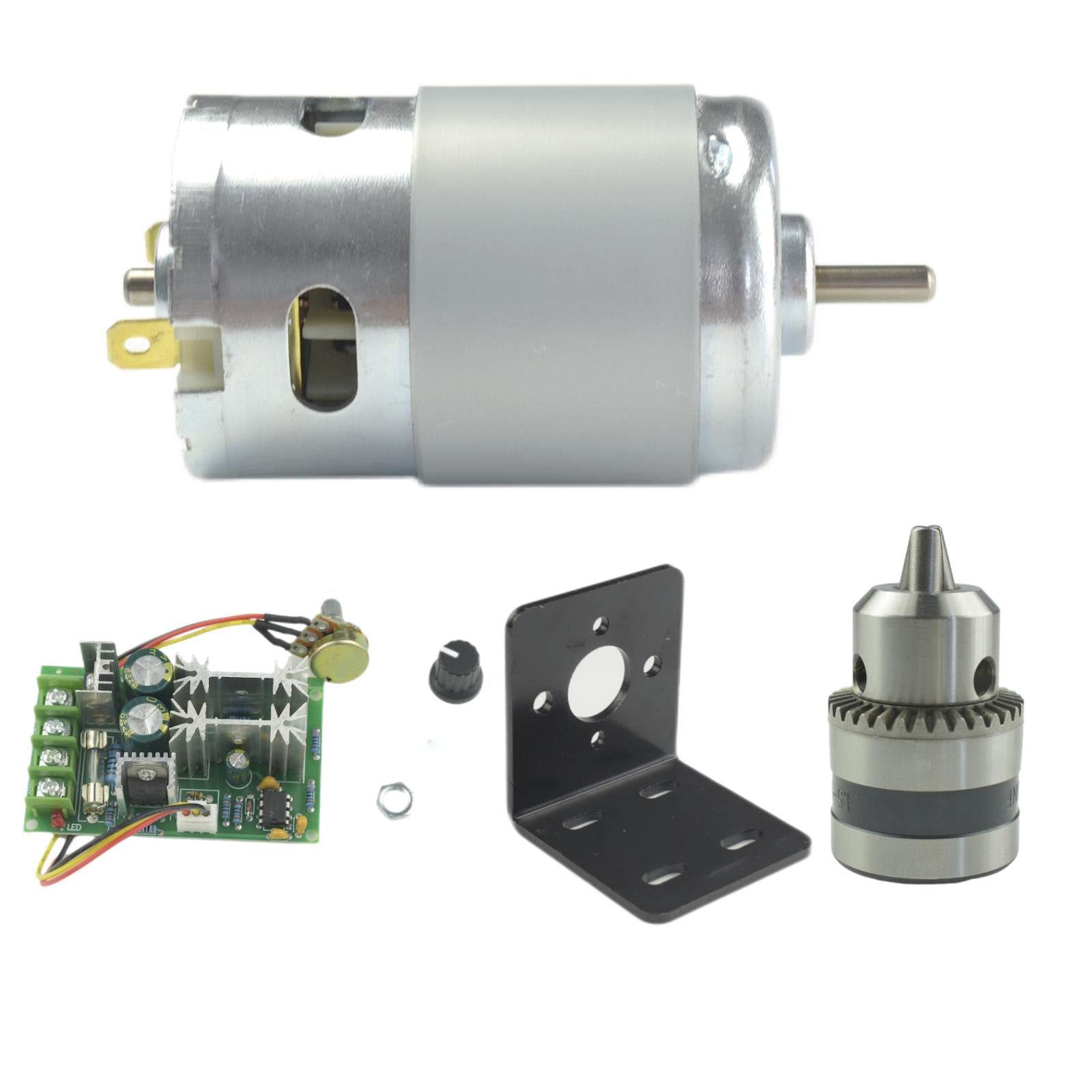 CONQUERALL 895 Motor 12V 9000RPM/24V 18000RPM Large Torque DC Motor with Drill Chuck Bracket and 20A Speed Controller