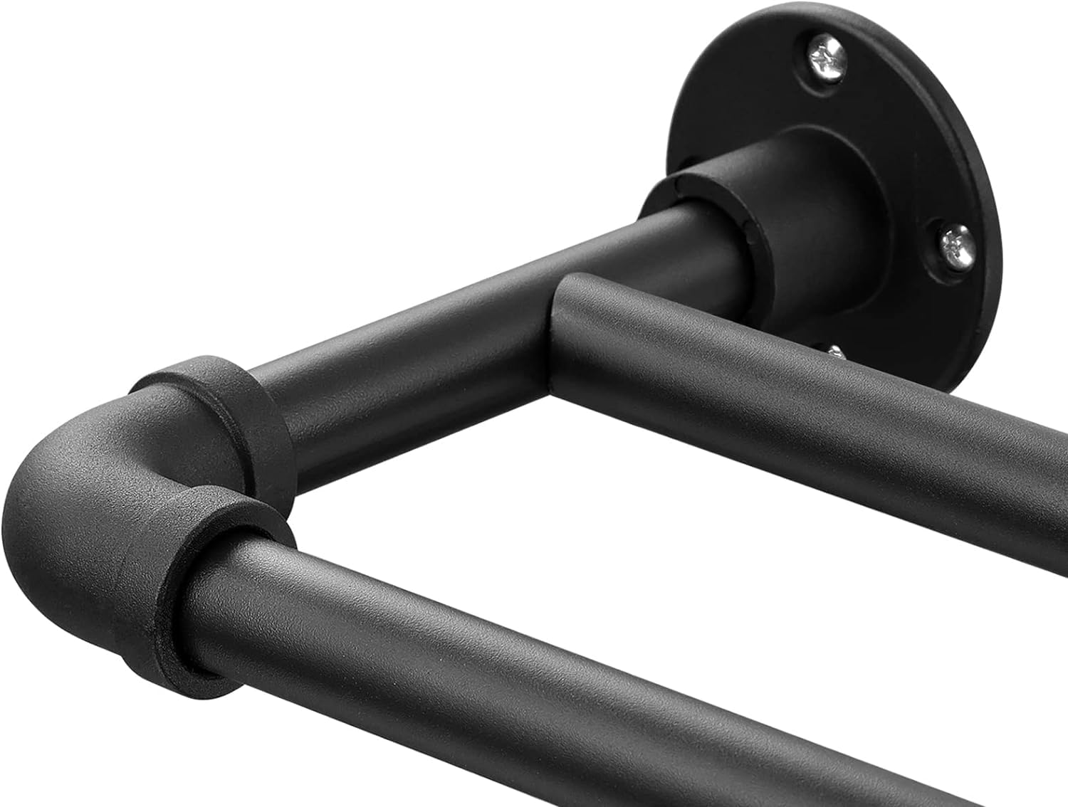 Curtain Pole Inner Track 2-Track Industrial Style 73-304 cm Curtain Rod Adjustable with Flange Head and Stainless Steel Brackets for Living Room Bedroom Window / Matte Black