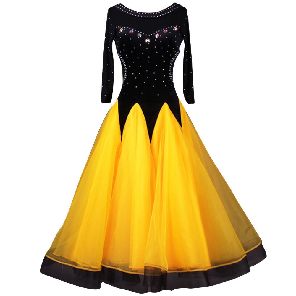 シースルー Xl イエロー 練習競技着デモ用 スタンダード発表会用演出服 Xl サンバ ルンバ 社交ダンス イエロー フラメンコ ワルツ専用ドレス ラテンダンス Lnight B07bgt84wf 長袖 ワンピース モダンダンス衣装 広く裾 レッスン着 社交ダンス 配送員設置