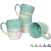 Bosmarlin Ceramic Coffee Mug Set of 4, 17 Oz, Coffee Cups with Big Handle, Microwave Safe, Unique Reactive Glaze
