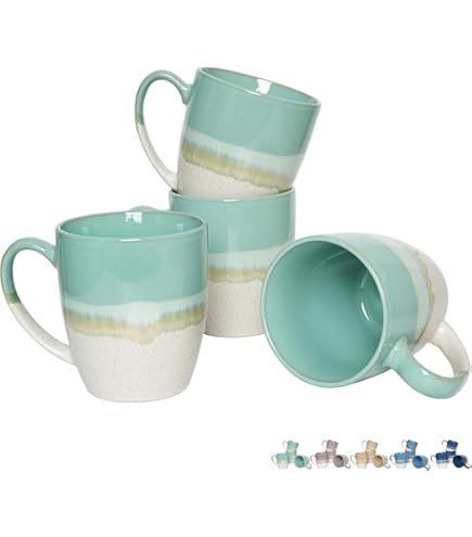 Amazon.com | Playa Shells Coastal Ceramic Mugs 18 oz, Set of 4