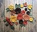 Wool Felt Fabric Flowers - Autumn Flower Embellishment - Large Posies - 20 Flowers & 18 leaves - Create your own Headbands, Wreaths sizes 1.75 - .5
