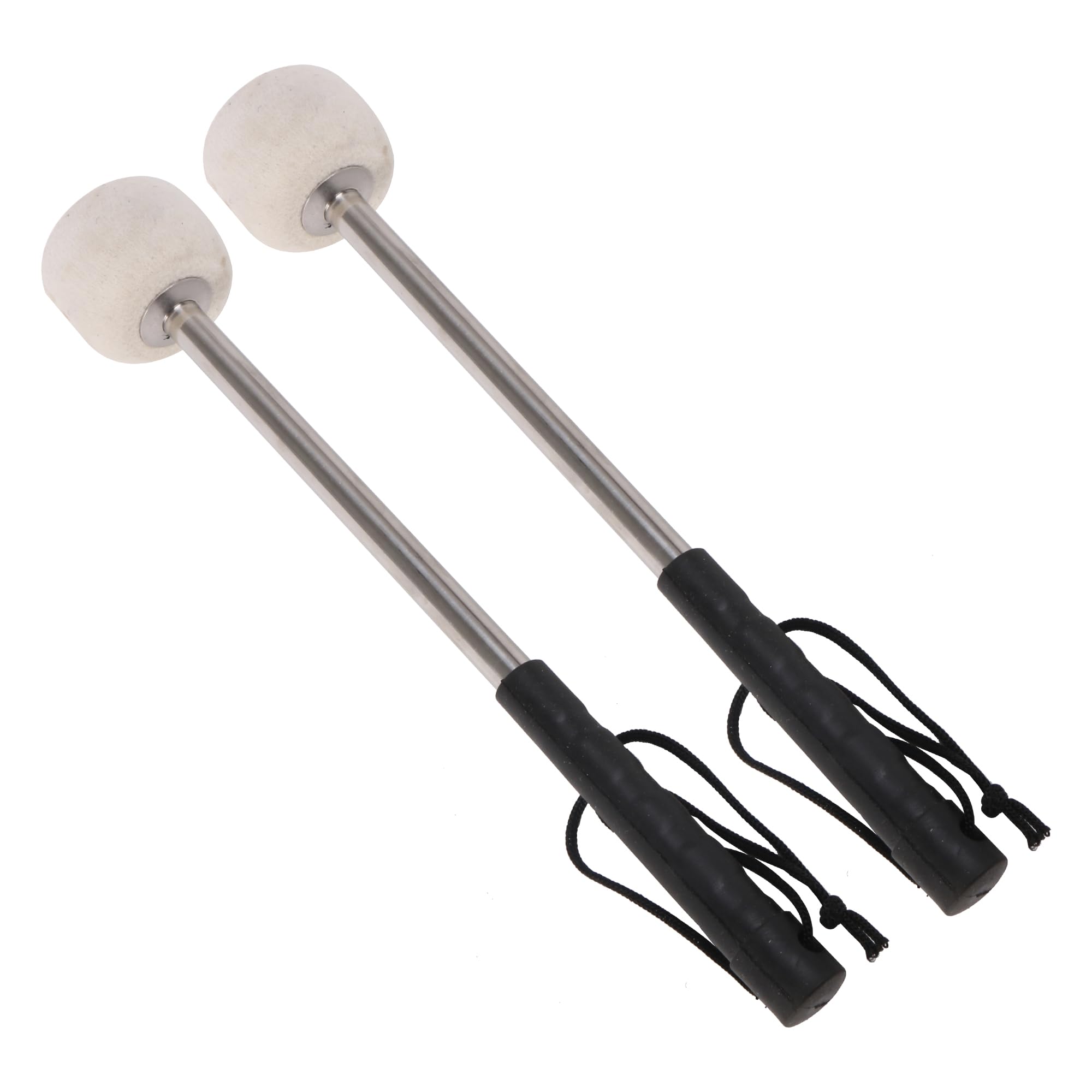 Yibuy 2x Drum Sticks Mallets Felt Drum Head with Stainless Steel Handle 12.40x1.54inch