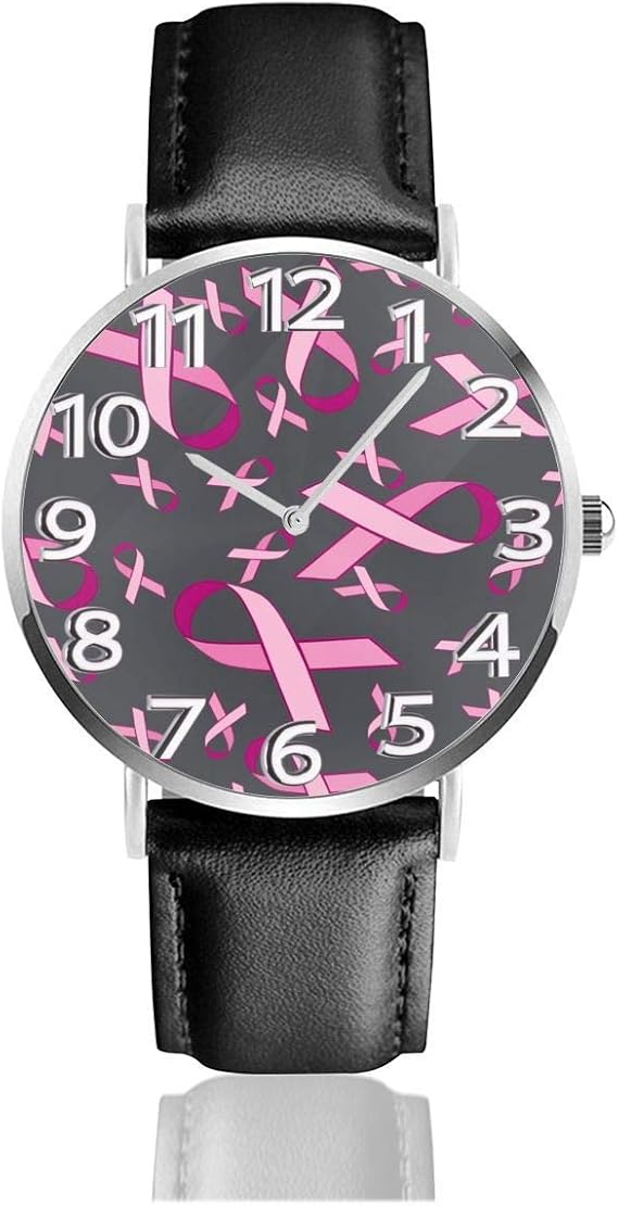 Wrist Watch Breast Cancer Awareness Pink Ribbon Durable PU Leather