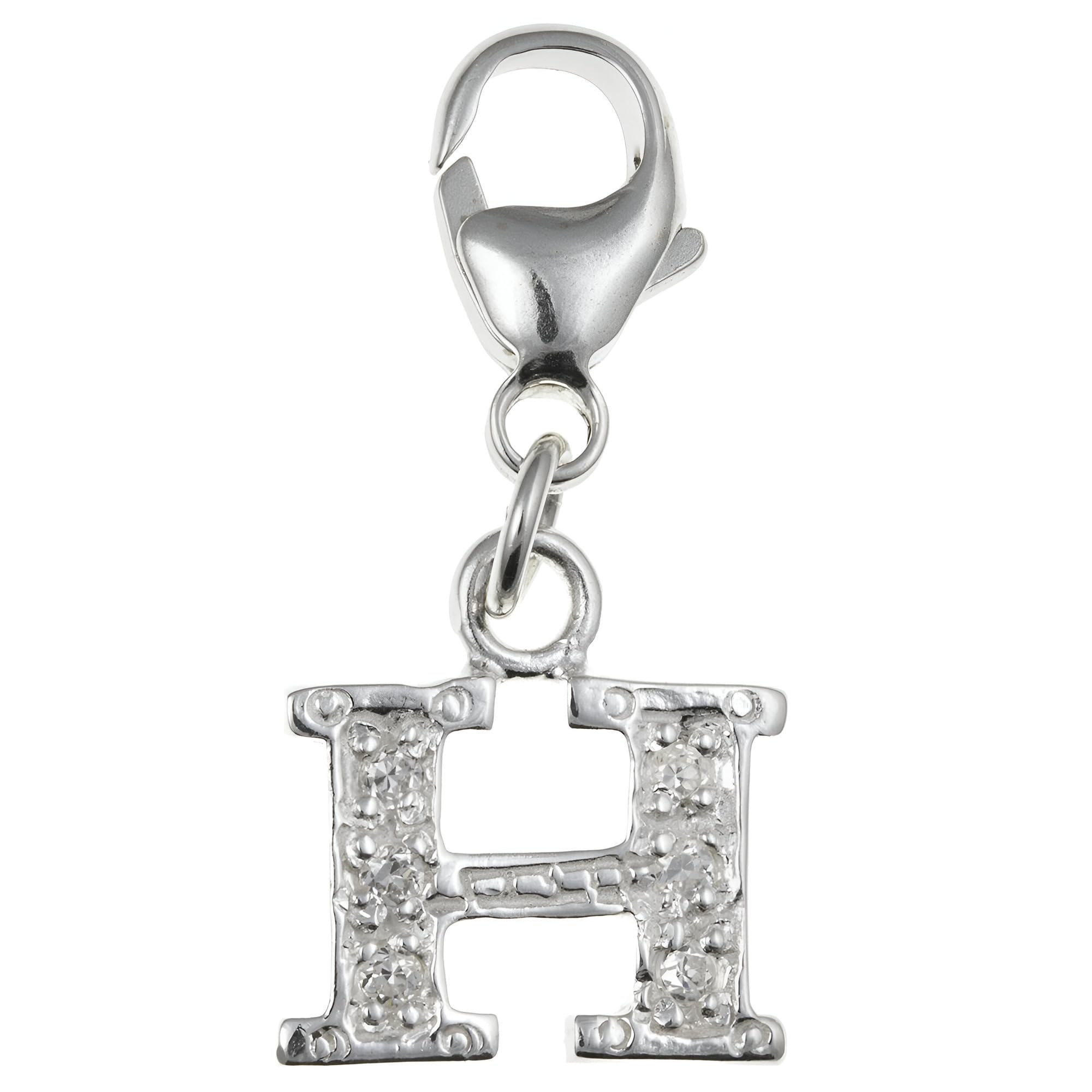 Capital Letter H Alphabet Initial 925 Sterling Silver Clip On Charm Pendant with CZ Cubic Zirconia Stones for Women - Letter Charms Compatible with Thomas Sabo Charms Bracelet Necklace