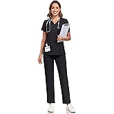 HSDORY Scrubs for Women Sets, Stretch V-Neck Scrub Top & Cargo Pants with Multi Pockets, Anti-Wrinkle