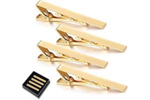 4 Pack Classic Tie Clips for Men, Unique Necktie Bar Clasp, Regular Tie Pin Set, Personalized Matte Tie Bar for Skinny Ties, 