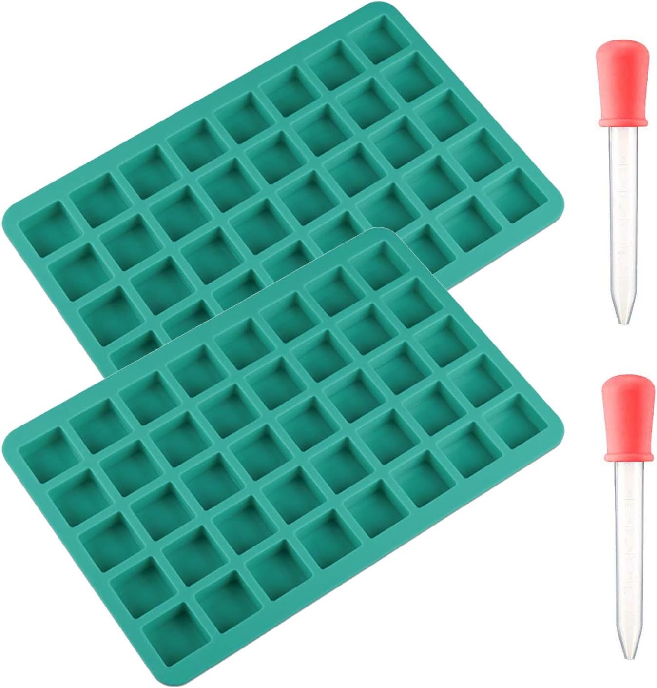 2 Pcs 40-Cavity Square Silicone Candy Molds, Mini Chocolate Molds Silicone Baking Molds Gummy Jelly Mold Ice Cube Tray with 2 Droppers for Jelly Pralines Caramels