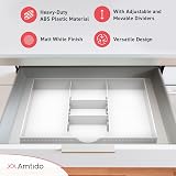 Amtido Desk Drawer Organiser Tray 3 Compartments White 2 Adjustable Dividers view 4