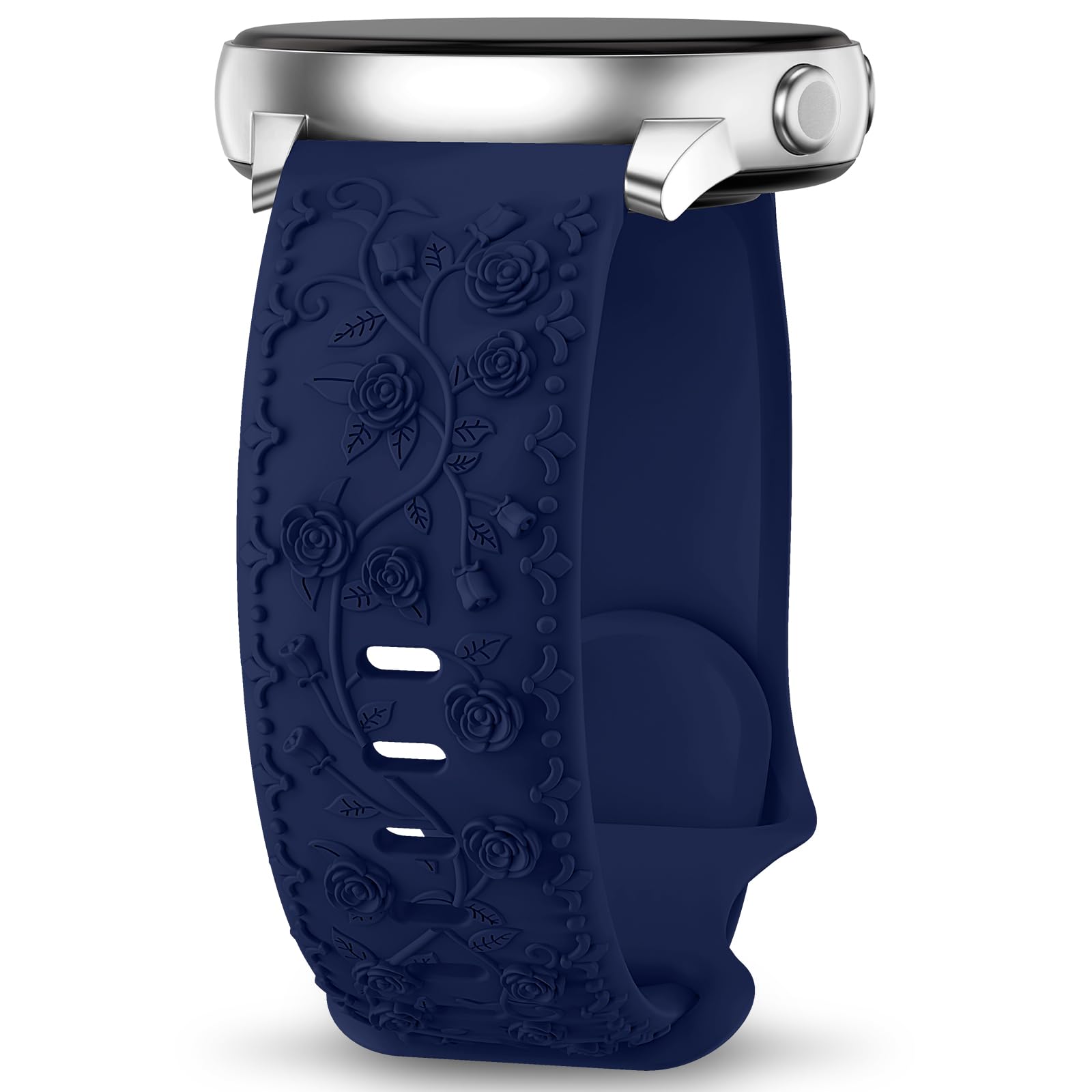 Floral Engraved Band Compatible with Samsung Galaxy Watch 7 6 5 4 Band 40mm 44mm, Galaxy Watch 5 Pro 45mm/Watch 6 4 42mm 46mm 43mm, Galaxy Active 2,20mm Soft Silicone Replacement Sport Strap for Women