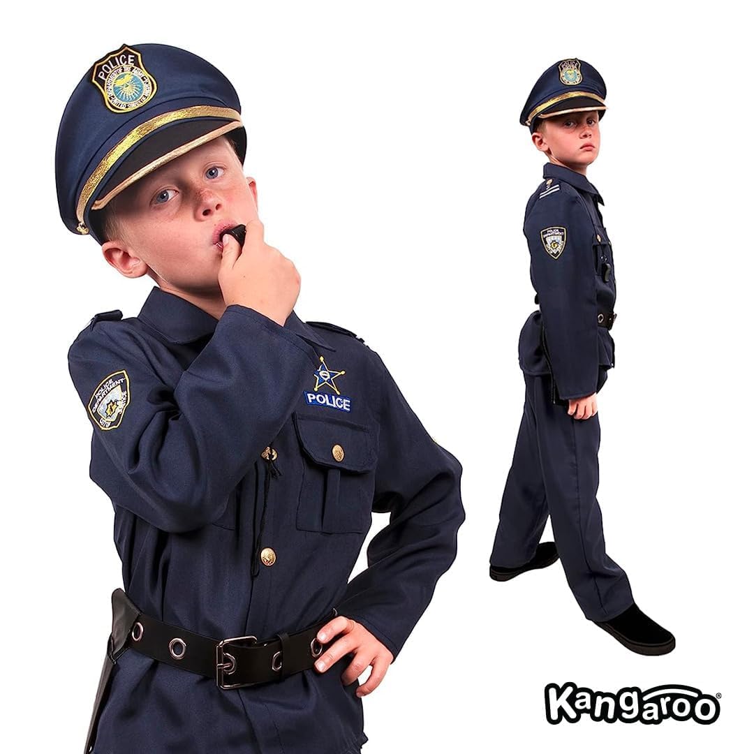 Kangaroo Police Costume for Kids – 12 Pc Black Cop Outfit with Hat, Badge, Handcuffs, Holster & More