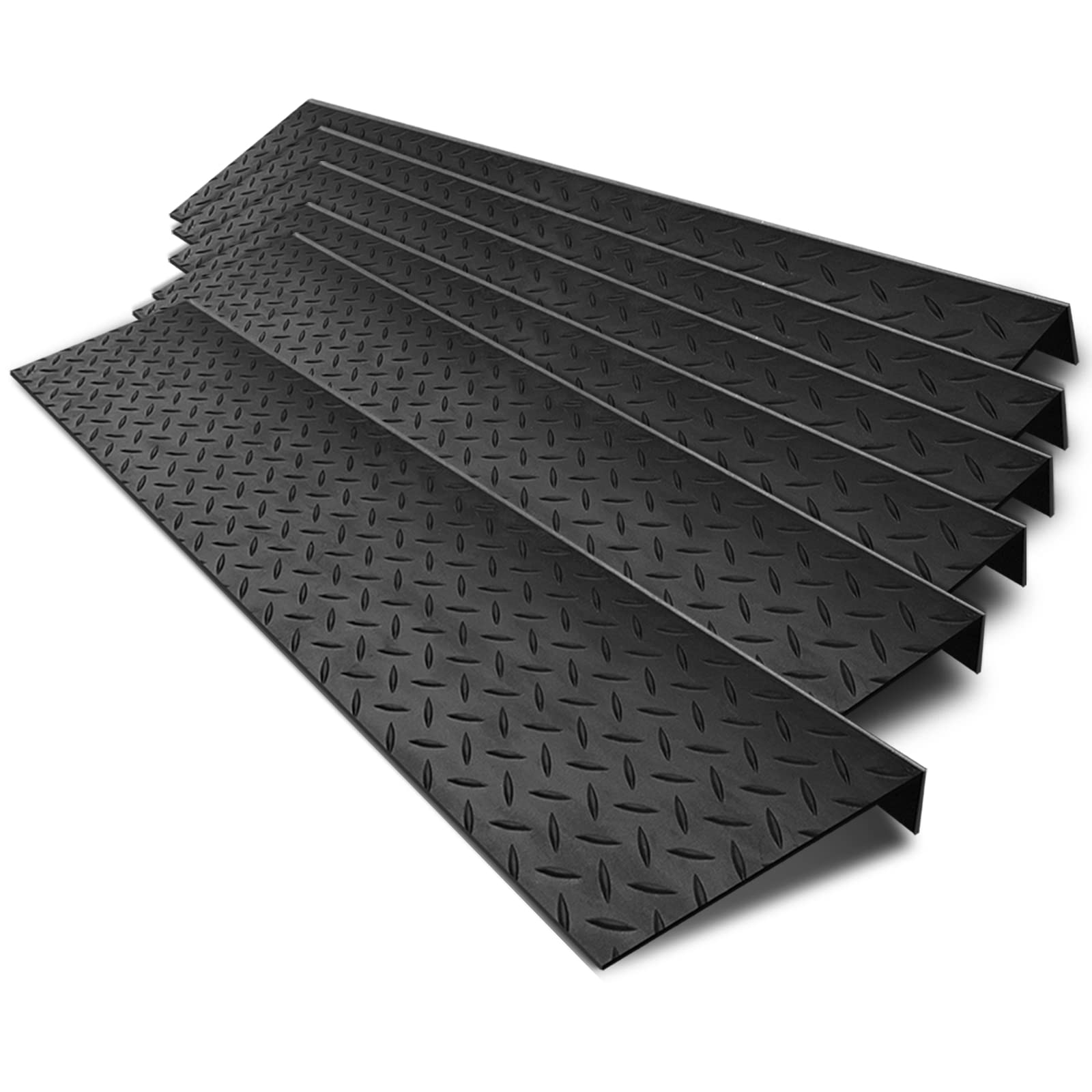 Photo 1 of Spurtar Rubber Stair Treads 29.69" x 9.85" 6PCS, Non-Slip Outdoor Stair Treads for Wooden Steps with Nosing for Concrete Marble Tile Metal Steps, Black