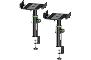 Vondynote Set of 2 Dual Side Clamping Studio Monitor Stands Desktop Clamp Speaker Stands Height Adjustable Against The Wall Extendable Top Plate Mounted by Screws