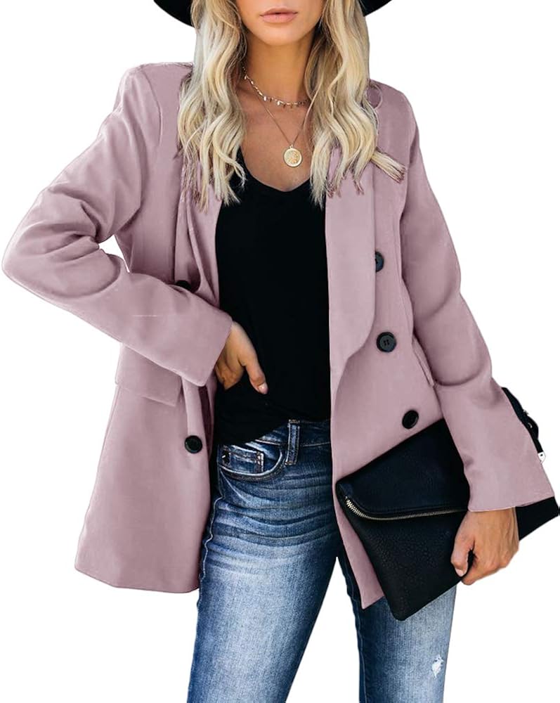 SAIKESIGIRL Womens Button Long Blazer Open Front Lapel Office Boyfriend Cardigan Jacket
