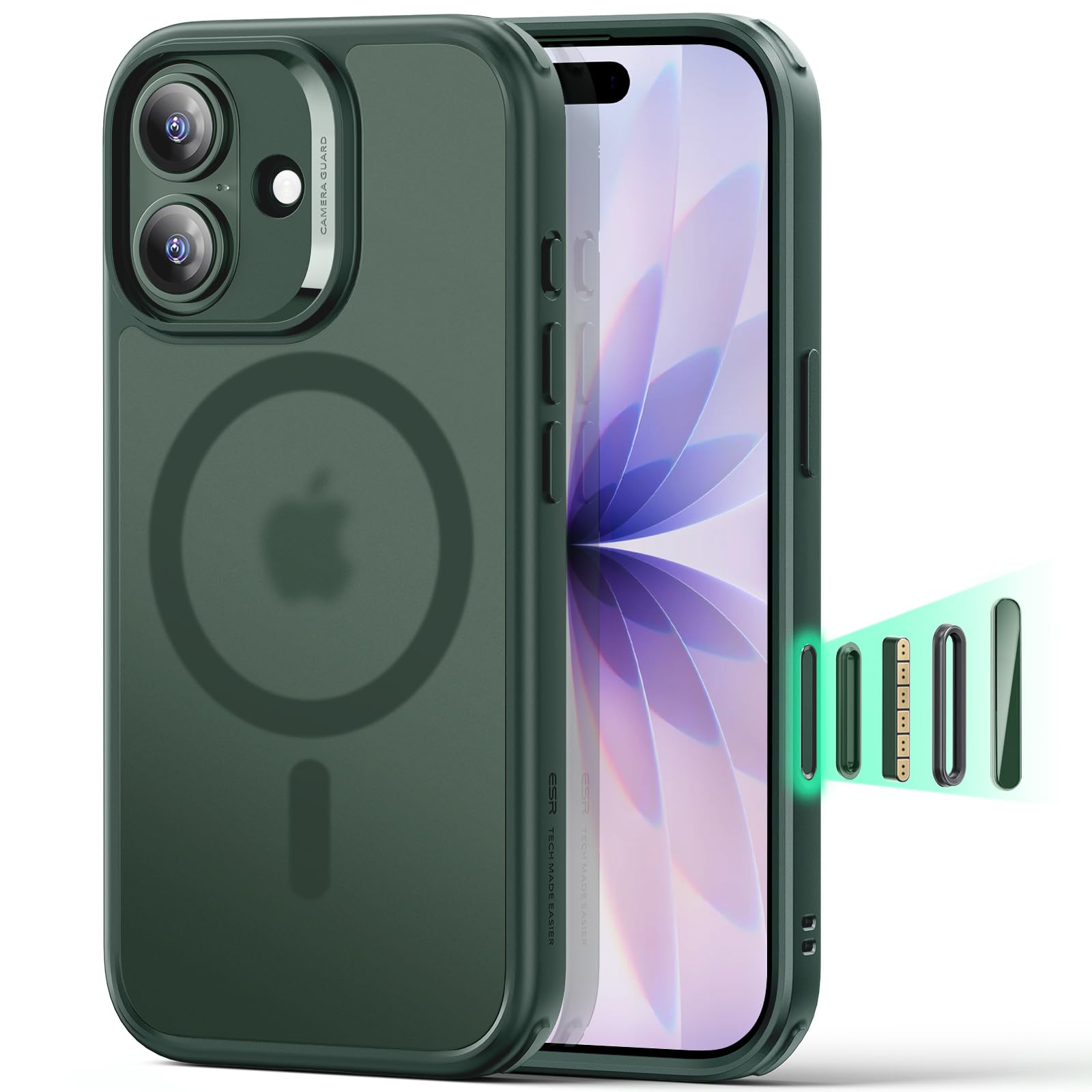 Photo 1 of ESR for iPhone 17 Case, Camera Control, Compatible with MagSafe, Shockproof Military-Grade Protection, Magnetic Phone Case for iPhone 17, Classic Hybrid Case, Frosted Green