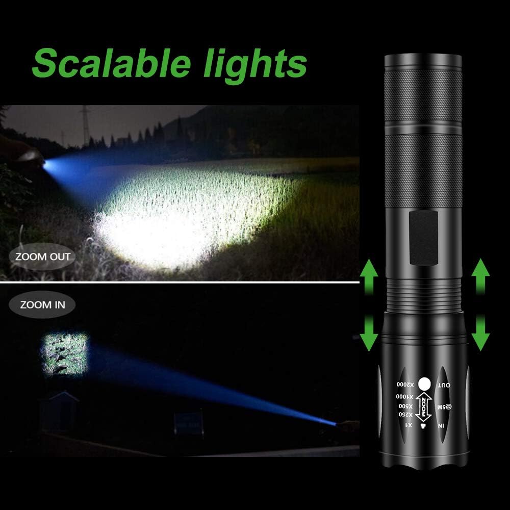 LED tactical flashlight (2 packs), mini pocket super bright flashlight, zoom flashlight with 5 lighting modes, high lumen, waterproof handheld flashlight, suitable for camping, hiking, emergency use. - - 