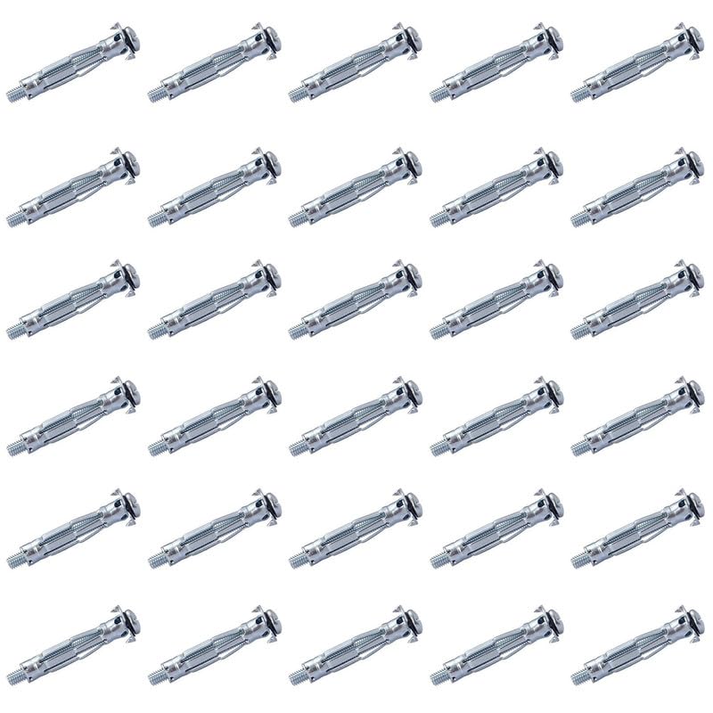 30Pcs M4 Wall Anchor,Heavy Duty Metal Plasterboard Cavity Wall Fixings Anchors Plugs,21MM Carbon Steel Anchor Expansion Bolt for Wall/Drywall/Hollow Wall Anchor