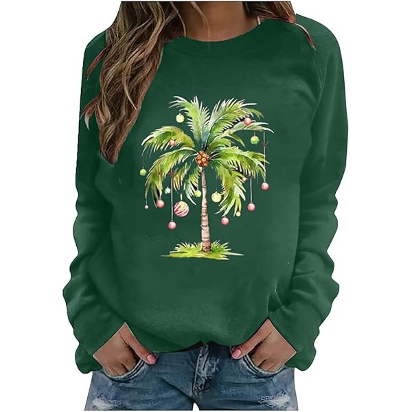 Amazon.com: LLHXRUI Christmas Palm Tree Sweatshirt for Women Funny