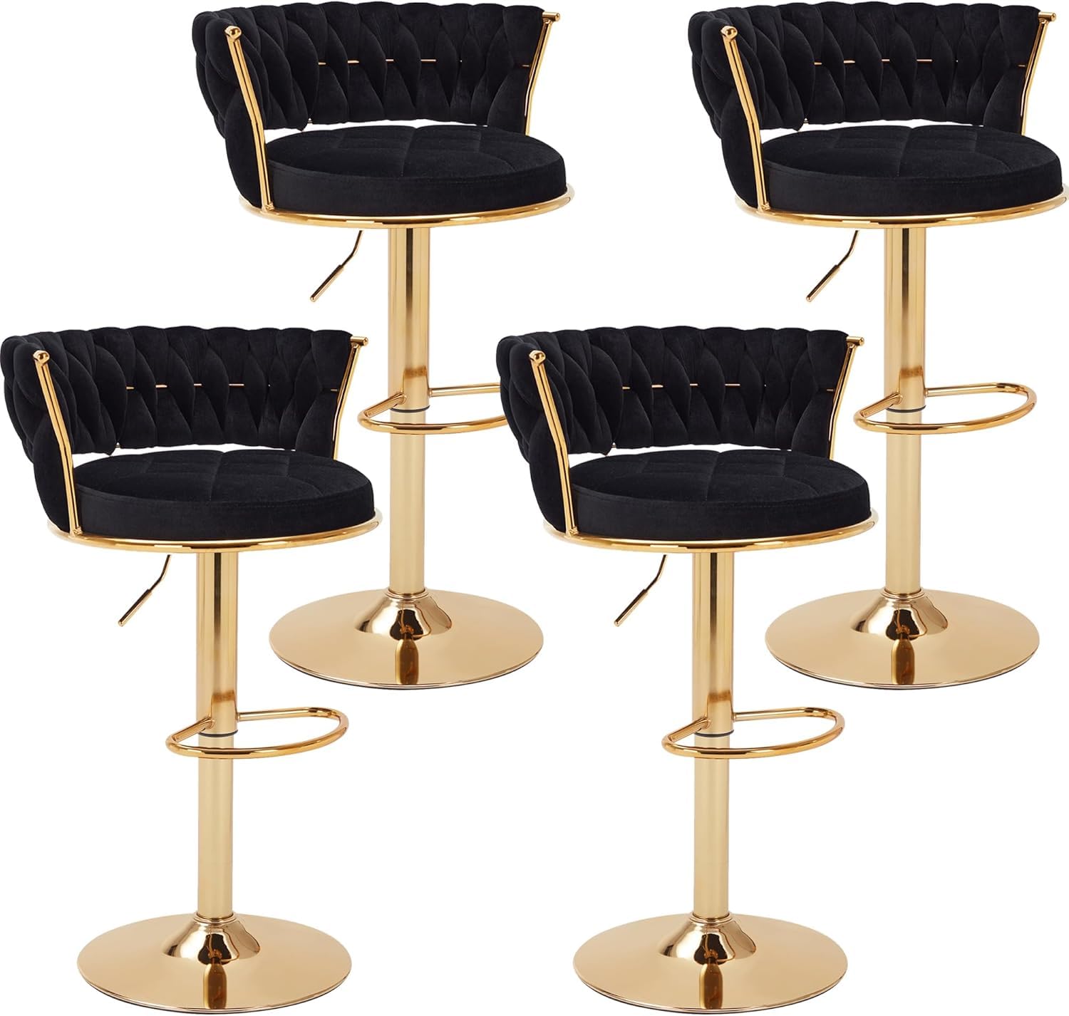 Photo 1 of ** MISSING TWO CHAIRS **VECELO Bar Stools Set of 4, Modern-Contemporary Velvet Woven Counter Height Stools with Back and Arms, 360 Swivel Bar Chair, Black