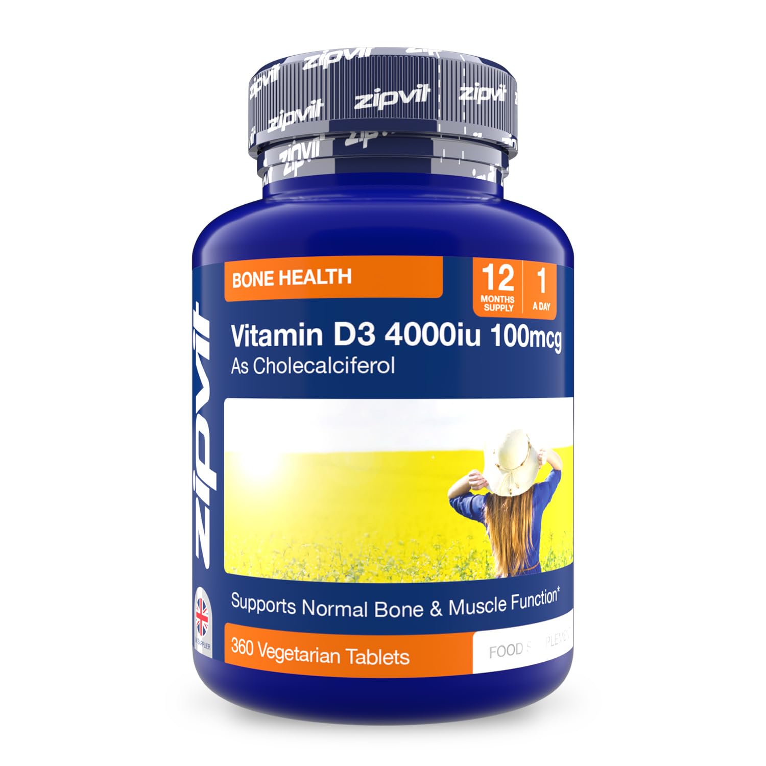 Zipvit Vitamin D3 4000 IU, 360 Maximum Strength Vitamin D Tablets, 12 Months Supply, Vegetarian, 1 a Day, VIT D3 As Cholecalciferol, Supports Bones Muscles, Immune System